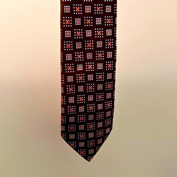 Charvet Tie Vintage Brown box pattern with orange highlights Excellent Condition - Picture 1 of 3